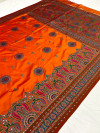 Orange color banarasi silk saree with woven design