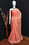 Orange color simar silk saree with printed work