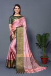 Baby pink color soft cotton silk saree with woven design