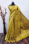 Yellow color soft handloom cotton saree with zari weaving work