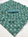 Sea green color soft simar silk saree with printed work