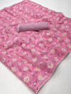 Baby pink color soft simar saree with printed work