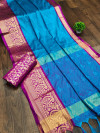 Firoji color soft cotton silk saree with woven design
