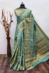 Sky blue color soft handloom cotton saree with zari weaving work