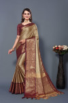 Beige color soft cotton silk saree with woven design