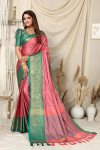 Gajari color soft cotton silk saree with woven design
