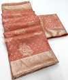 Peach color soft muslin silk saree with zari weaving work