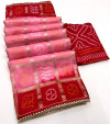 Pink and red color soft viscose silk saree with bandhani woven pallu