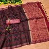 Black and red color tussar silk saree with zari woven work