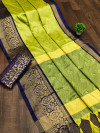 Lemon yellow color soft cotton silk saree with woven design