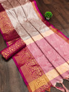 Peach color soft cotton silk saree with woven design