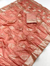 Peach color soft muslin silk saree with zari weaving work