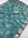 Sea green color soft muslin silk saree with zari weaving work