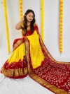 Multi color soft hand bandhej silk saree with printed work