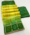 Lemon yellow and green color soft viscose silk saree with bandhani woven pallu