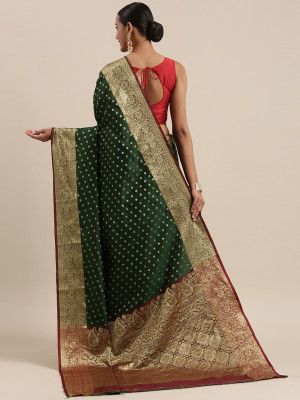 Dark green color banarasi silk saree with zari weaving work