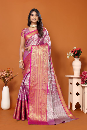 Light magenta color banarasi silk saree with zari weaving work