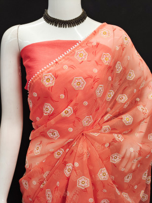 Orange color simar silk saree with printed work