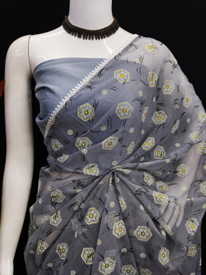 Gray color simar silk saree with printed work