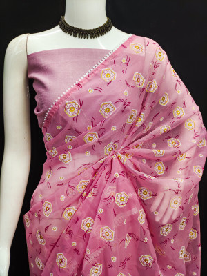 Baby pink color simar silk saree with printed work