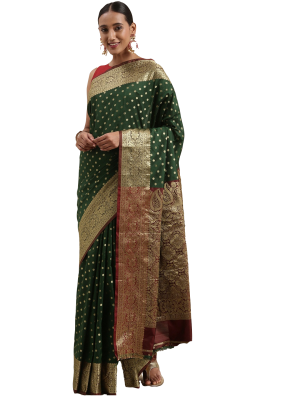 Dark green color banarasi silk saree with zari weaving work