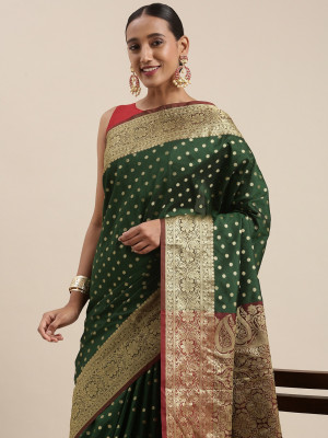 Dark green color banarasi silk saree with zari weaving work