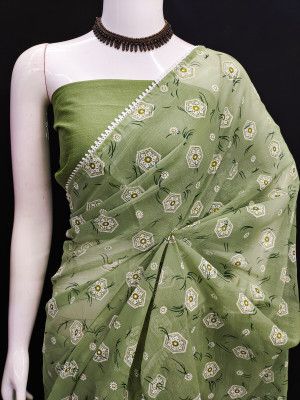 Pista green color simar silk saree with printed work