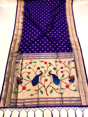Violet color paithani silk saree with zari weaving work