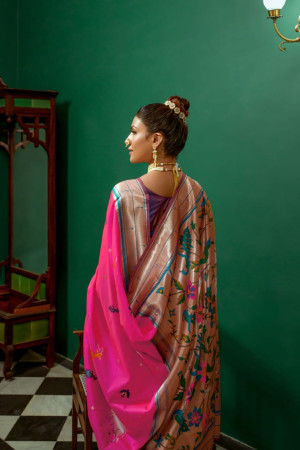 Pink color paithani silk saree with zari weaving work