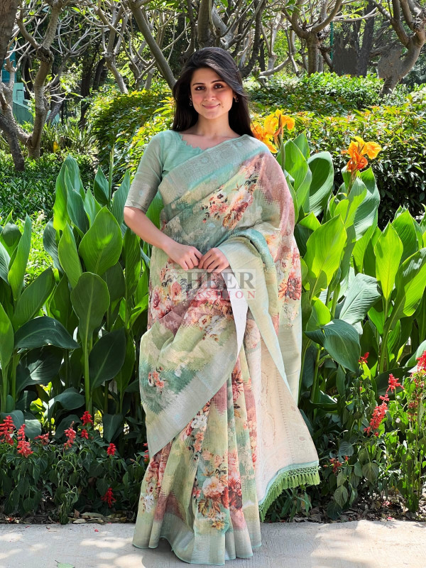 Pastel Green Maheswari Silk Saree main image 1