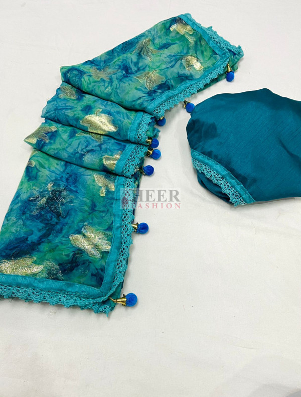 Pure Georgette Zigzag Zari Weaving Saree with Heavy Zari Weaving Blouse main image 1
