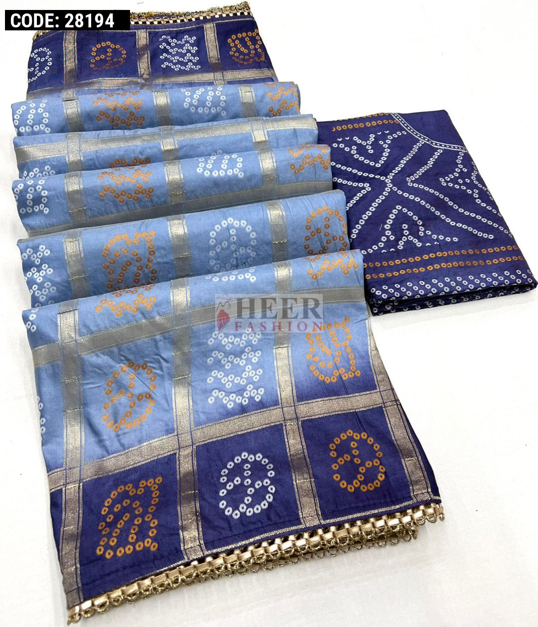 Striped Kota Slub Sequence Pallu Saree Hand Dyed Navy Blue main image 0