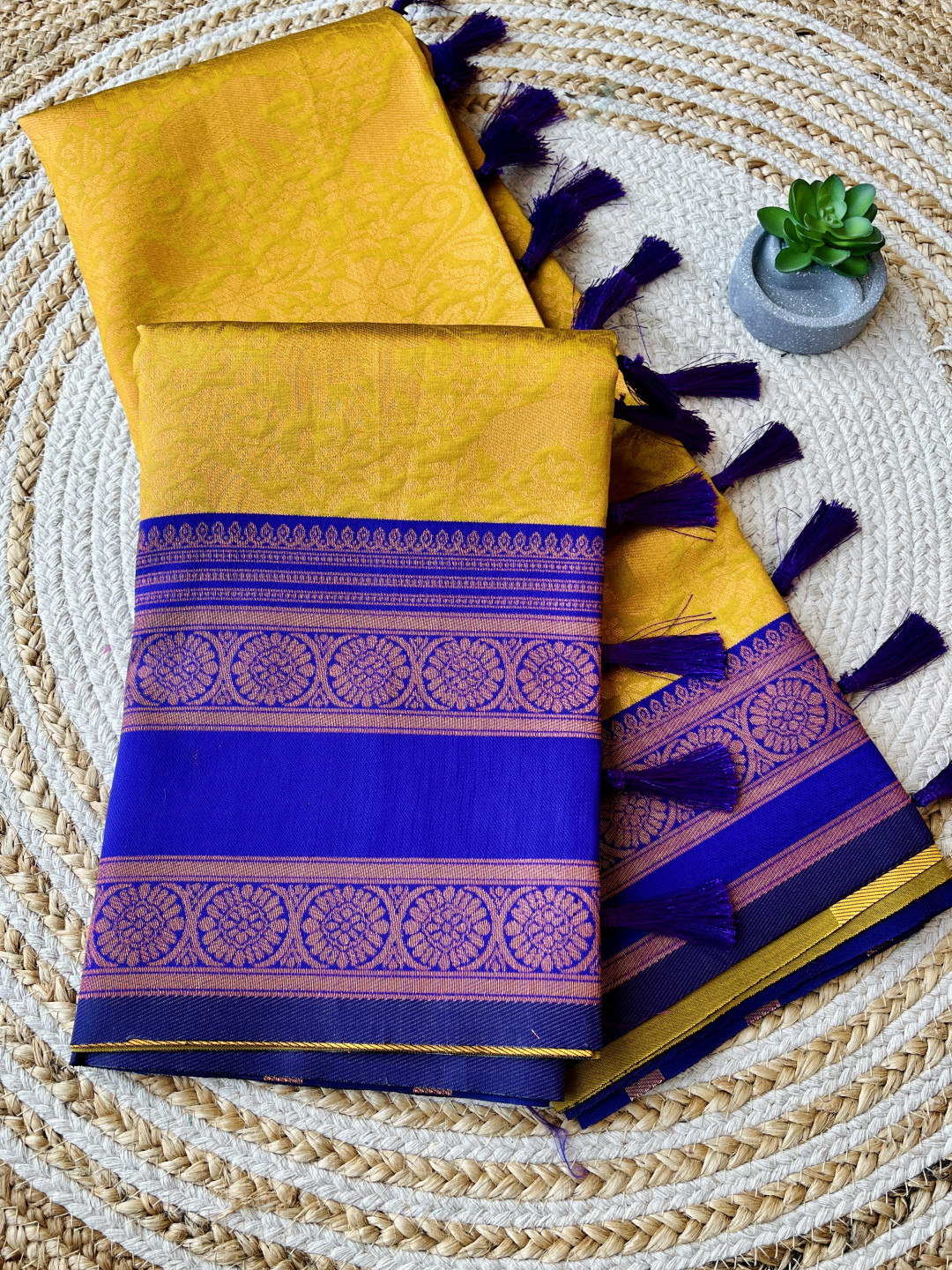 Yellow banarasi silk saree with zari weaving work