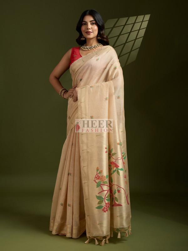 Pure Soft Muga Cotton Rajhans Paithani Saree