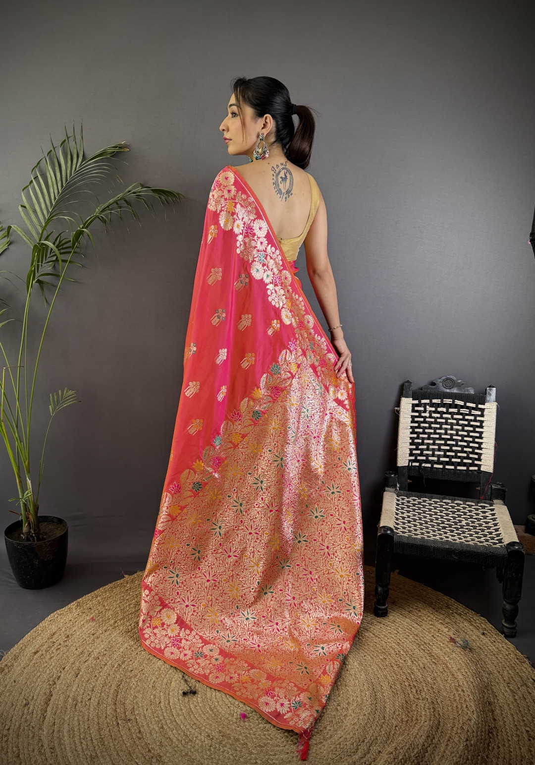 Black Soft Banarasi Silk Saree Featuring Meenakari Zari Weaving & Tassels on Pallu