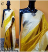 Yellow color banglori raw silk saree with pallu