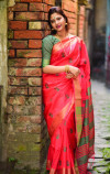 Red color banglori raw silk  Zari Woven work saree