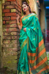 Firoji color banglori raw silk  Zari Woven work saree