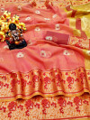 Peach color Doriya Zari Weaving Work saree