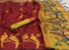 Maroon color handloom raw silk saree with woven contrast pallu