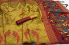 Mustard yellow color handloom raw silk saree with woven contrast pallu