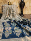 Raw silk saree with ikkat printed work