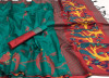 Rama green color handloom raw silk saree with woven contrast pallu