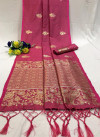 Pink color soft banarasi silk saree with zari weaving pallu and butti