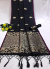 Black color soft banarasi silk saree with zari weaving pallu and butti