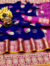 Blue color Doriya Zari Weaving Work saree
