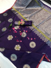 Wine color lichi silk Zari weaving Work Saree