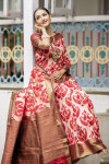 Red color soft silk weaving saree with zari woven border and pallu