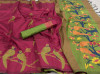 Pink color handloom raw silk saree with woven contrast pallu