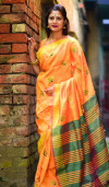Yellow color banglori raw silk  Zari Woven work saree